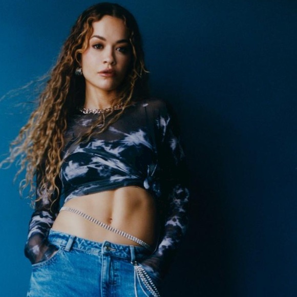 Rita Ora x Primark Long Sleeve Sheer Top in Navy Tie Dye in size S - Picture 2 of 8